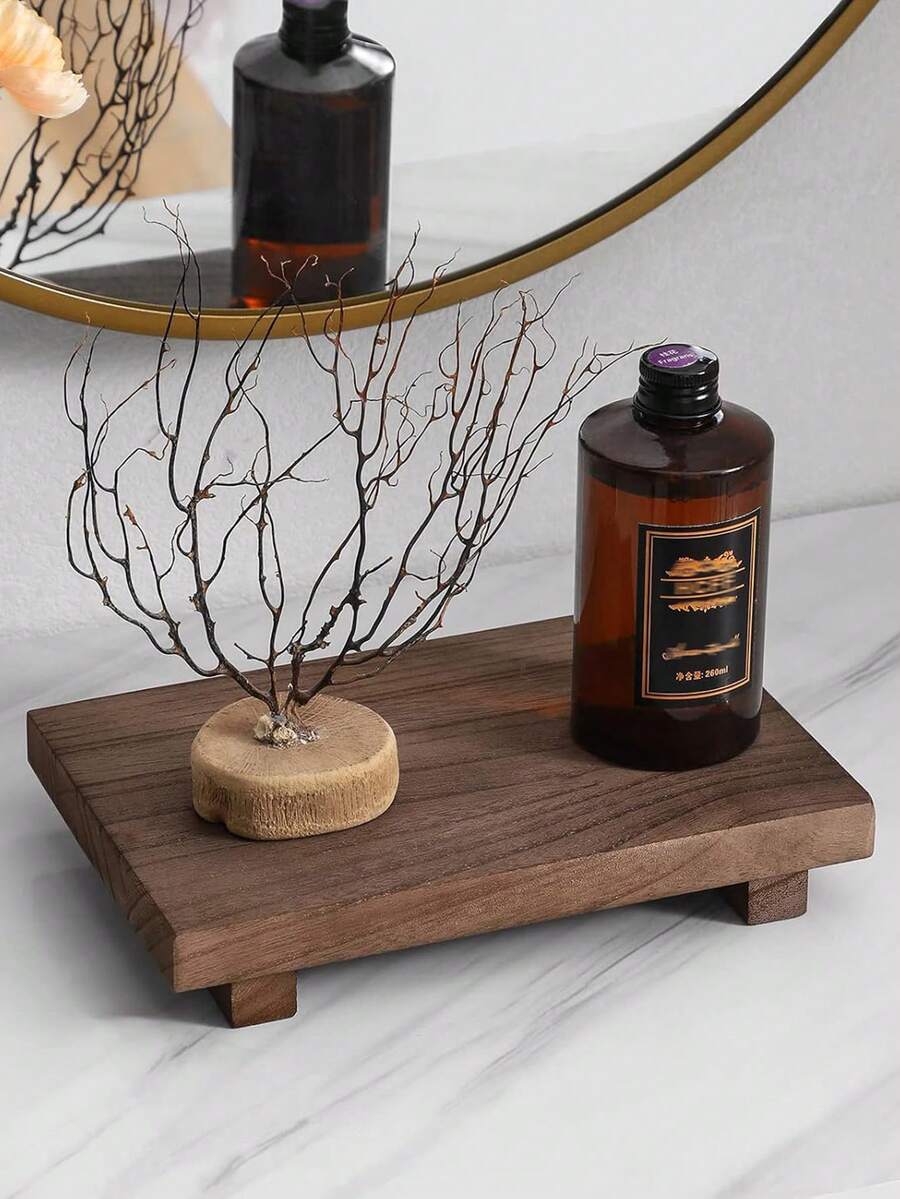 浴室柜台收纳架木制装饰托盘矩形化妆品架，适用于厨房、肥皂、乳液瓶、植物、化妆品、坚果 - 棕色，适用于假日海滩、浴室收纳、卧室收纳，大容量 - 深棕色 - 查看 1