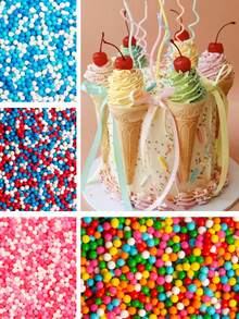 85g/3oz 蛋糕装饰用糖粒，2mm 圆形珍珠，用于冰淇淋、纸杯蛋糕、烘焙、饼干、蛋糕配料，适用于独立日婚礼派对、生日派对、圣诞派对甜点装饰