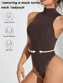 Women's Stand Collar Sleeveless Bodysuit For Abdomen & Waist Shaping - Brown - View 3