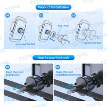 TOPK 车载手机支架，通用型车载出风口支架，带挂钩夹，出风口车载手机支架，360°旋转手机支架 - 黑色 - 查看 8