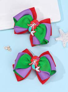 2pcs Mermaid Hair Bows For Girls Red Purple Green Grosgrain Ribbon Marine Bow Alligator Clips Cute Mermaid Bow Hair Clips Beach Vacation Outfits Bow Barrettes Kids Hair Accessories