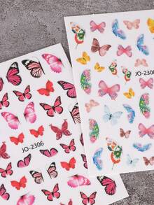 12片/套彩色蝴蝶美甲贴纸，蓝粉渐变蝴蝶美甲贴花，自粘式美甲贴纸，适合夏季DIY美甲装饰 - 彩色 - 查看 9