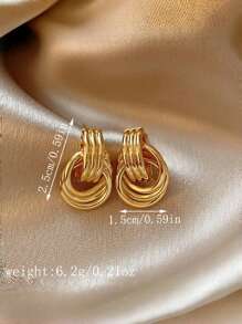 1pair Bridal Exaggerated Simple Stylish Asymmetrical Summer Hollow Hoop Out Several Circle Round Entwined Texture Mixed Multilayer Circle Twist Knot Gold Color Earrings Multi-Layered Wrap Stud Earrings For Women Wedding Party Banquet Gift Jewelry