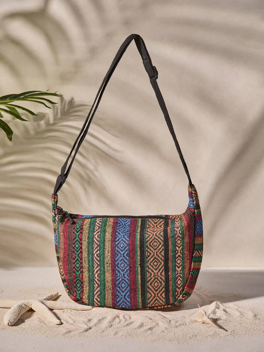 Tropiscape Large Capacity Dumpling Bag 2025 Women's Bag Retro Striped Canvas Shoulder Bag Foreign Style Crossbody Bag Vacay Vibes Vacation Relax Beach Autumn Winter Gifts Cottagecore,SummerOutfit - Multicolor - View 1
