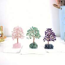 1 pieza Árbol de la suerte de piedra natural en bruto mini piedra curativa de cristal artesanal tejido decoración de escritorio del hogar regalo para mujeres Día del Padre 4 de julio