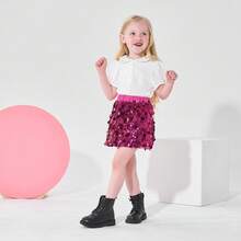 Lontakids Girls Sequin Skirt Sparkly Toddler Kids Mini Glitter Skirt Elastic Waist Party Pencil Skirt - 玫紅色 - 查看 4