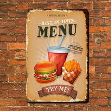 1PC Vintage Tin Sign, Best In Town Menu, Retro Diner Decor, Burger And Fries Illustration, Rust-Proof, Perfect For Restaurant Or Kitchen, 8x12 Inches/ 20x30 Cm - Multicolor - View 8