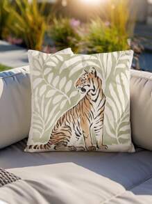 2pcs Animal Leopard & Tiger Style Forest Pattern Decorative Throw Pillow Covers, Alphabet Print Square Pillow Cases Without Filling, Cute Cushion Covers, For Sofa, Living Room