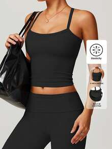 Yefecy 女士聚拢运动文胸上衣，性感美背设计，透气舒适，适合运动女性，夏季穿着，黑色 - 黑色 - 查看 2