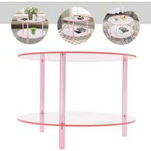 HOHOBLA Modern Acrylic Side Table - 2-Tier Round Coffee Table For Living Room, Bedroom & Office, Pink End Table With Freestanding Design - 粉色 - 查看 5