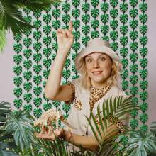 Tropical Luau Party Decorations Green Tropical Palm Leaves Photo Booth Prop Jungle Leaf Foil Fringe ,Photo Backdrop For Birthday Decorations Hawaiian Themed Dino Party