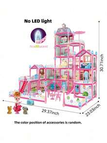 Christmas Decoration Diy Large Princess House Girls' Pretend Play Plastic Parent-Child Interactive Toy Set Assembly Building Block Multiple Scene Pink Simulation Family Nightlight Castle Villa,Home Decoration - Multicolor - View 16