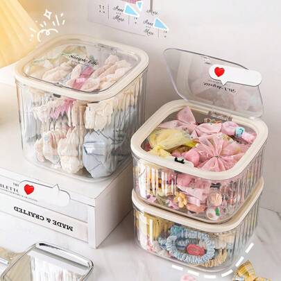 1pc Transparent Desktop Jewelry Box For Hair Accessories, Headbands, Necklaces, Scrunchies
