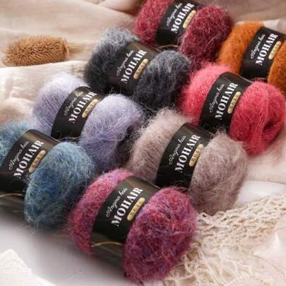 2 Skeins Alpaca/Mohair Blend Yarn, Long Mohair Knitted, Fine Mohair Yarn, For Knitting Sweaters, Shawls, Vests, Hand Knitting, 25g*2 Skeins