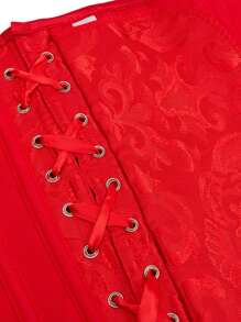 Vintage Jacquard Lace-Up Back Fishbone Corset Bustier Top, Fashionable Outerwear Waist Cincher Bodysuit, New Year Party, Valentine's Day, Holiday Tops, St. Patrick's Day Outfit, Halloween Costume