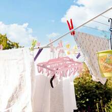 1 pièce Séchoir à linge pliable en plastique PP avec pinces à linge, avec 32 pinces, séchoir à linge suspendu et anti-vent pour les vêtements, sous-vêtements, chaussettes et plus