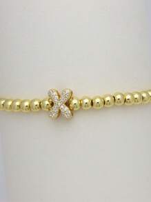 1 pieza pulsera con dije con letra de circonita cúbica de estilo clásico y de moda, pulsera de cadena ajustable de lujo con inicial A-Z, joya como regalo para mujeres
