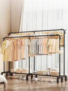 1PC Freestanding Hanger Double Pole Multi-Functional Bedroom Clothing Rack, Metal Clothes Hanger Organizer And Black Clothes Stand With Wheels, Christmas, Christmas Decorations, Xmas, Christmas Ornaments, Christmas Bauble, Gifts For Women, 2025 Tendencias