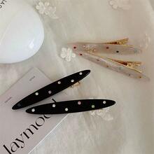 2个蓝色格子水钻爱心设计亚克力发夹，新款精致甜美优雅侧分发饰爪夹发卡，学生用品，发夹，发饰，头部饰品，女士发饰，发卡 - 彩色 - 查看 5