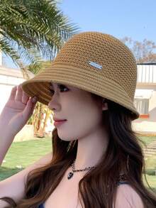 1pc Women Knitted Breathable Fisherman Cap, Multi-Color Korean/Japanese Minimalist & Versatile Slim Sun Hat, Made Of Polyester Fiber - Multicolor - View 3