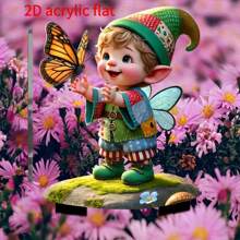 1 pièce Piquet de jardin en acrylique plat 2D, représentant un gnome imaginatif et un papillon - décoration extérieure vibrante pour les jardinières, les patios et les pelouses - imperméable et résistant aux rayures - cadeau de vacances parfait pour la famille et les amis, décoration de jardin, style aléatoire 2D plat