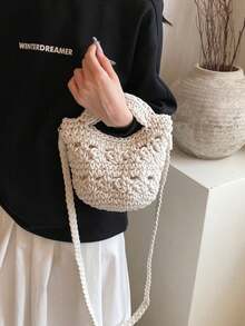 1 件多用途夏季度假风格纯色镂空钩针手提包，配有可拆卸编织肩带，多用途 - 适合旅行、度假、通勤、工作服，以及搭配钩针套装、度假必需品、女士沙滩配饰 - 彩色 - 查看 8