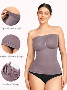 Strapless Shapewear Tank Top For Women - Tummy Control Compression Camisole | Slimming Long Tube Top Bodysuit - Dusty Purple - View 2