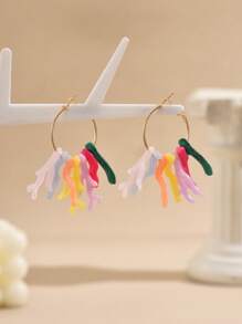 1 Pair Women Bohemian Woven Geometric Resin Faux Coral Earrings (Resin Color Random)