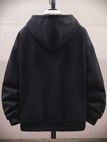 男士长袖休闲宽松保暖连帽夹克 - 黑色 - 查看 2