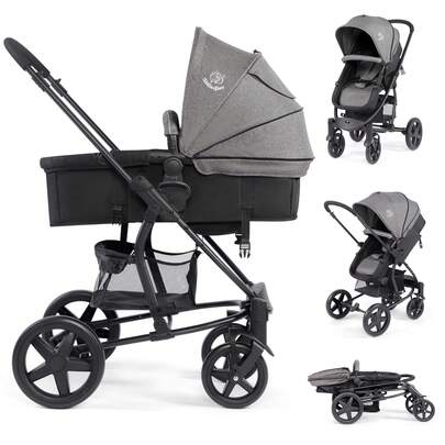 Baby Stroller, Foldable Baby Pushchair With Rain Cover And Footmuff, Toddler Travel System Pram With Reversible & Adjustable Seat, Convertible Carrycot Buggy For Newborn To 3 Years, Grey