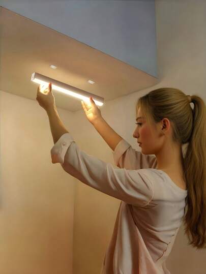 1pc Wireless LED Motion Sensor Cabinet Light Strip, Closet Bedroom Stair Detector Lamp, Rechargeable Magnetic Night Light, Suitable For Hallway, Room, Cabinet, Home Decor Lighting