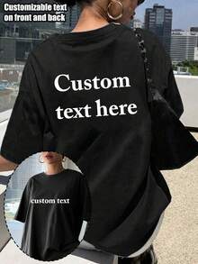 Custom Women's Short Sleeve T-Shirt - Front And Back Customizable - Add Your Own Text (Color And Font Options), Pattern Print Black - Black - View 1