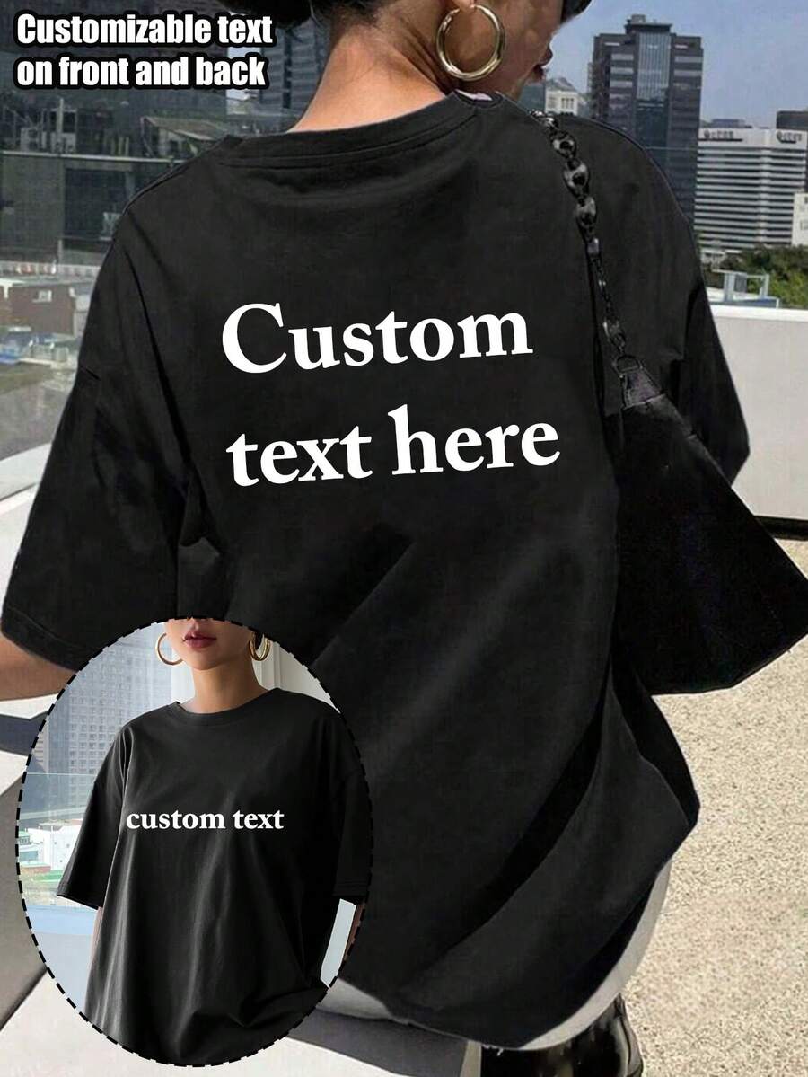 Custom Women's Short Sleeve T-Shirt - Front And Back Customizable - Add Your Own Text (Color And Font Options), Pattern Print Black - Black - View 1