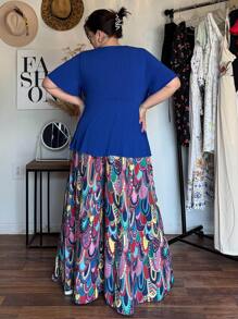 Enliva Jolene.Mendez Plus Size Full-Print Elastic Waisted Tie Super Wide-Leg Pants Beach, For Apple Rounded Body Shape