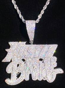 DUBSS 1 Pieza Collar con Colgante 'Hustle Or Brother' con Efecto Helado de Cubic Zirconia Chapado para Hombres, Joyería Estilo Hip Hop