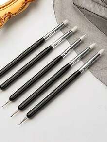 5 pièces Pinceaux en silicone pour nail art acrylique noir, pointes de peinture de carving, UV Gel, DIY Vernis, outils de modelage 3D de fleurs, de dessin et de manucure points