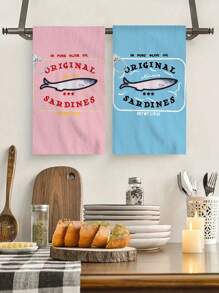 1 pièce Torchon de cuisine à sardine, torchon de cuisine imprimé de petits poissons de dessin animé, torchon de table de style ferme, torchon pour vaisselle de cuisine, torchon pour sécher la vaisselle de cuisine, cadeaux de fête, fournitures de cuisine