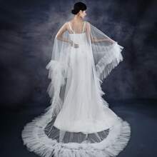 1 pieza Chaqueta con capucha de gasa multicapa transparente para novia, con dobladillo de volantes fruncidos, para fotos de boda