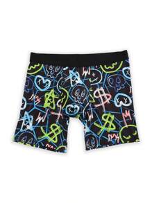 10-Pack Random Men's Long Boxer Briefs - Lightweight, Colorful Graffiti-Style Geometric Print, Polyester And Spandex Blend