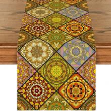 Caminho de Mesa para Sala de Jantar - Designs Geométricos Boêmios, Decoração de Cozinha em Poliéster Lavável e Reutilizável - Multicolorido - Ver 27