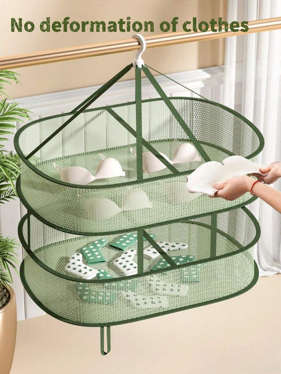 1件家用晾衣篮双折叠网状晾衣篮衣服晾晒篮晾衣网毛衣内衣网晾衣架袜子晾晒篮晾衣网平板晾衣架多功能网状干衣机适用于各种衣服晾衣架