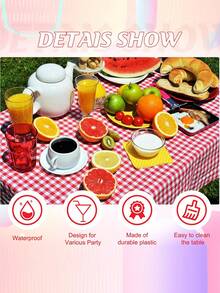 1 pieza/6 piezas Mantel de plástico a cuadros rojo y blanco de 137 * 274 cm, mantel de cuadros rojos desechable, adecuado para picnic, granja, cumpleaños, boda, mantel rectangular para fiesta - Multicolor - Ver 6