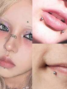 165pcs Non Piercing Fake Nose Lip Sticker Disposable Belly Eyebrow Lip Piercing Jewelry Non Piercied Earring Button Stickers - Face Sticker - View 2