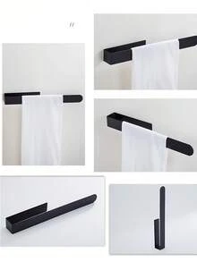 No-Drilling Towel Rack, Bathroom Shelf Adhesive Towel Bar, Home Goods For Bathroom & Kitchen Bathroom Accessories Bathroom Tools - Black - View 6