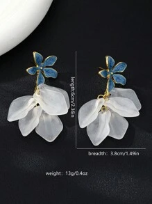 1 Pair Delicate Fashion Blue Flower Drop Earrings, Elegant Petals Pendant Earrings, Chic And Luxurious Design For Women, Suitable For Daily And Party Occasions