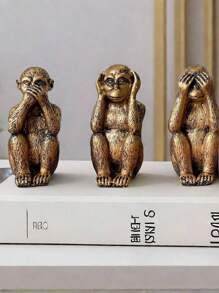 1/3 Wise Silver Monkey Statue For Home Decor, Hear No Evil, See No Evil, Speak No Evil Figurine For Living Room Bohemian Style Desk Modern Desktop Decor, Monkey Gift Stand Decoration