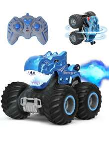 1 Stück ferngesteuertes Dinosaurier Auto Spielzeug, 2,4 GHz Geländemonster-Truck mit Licht & Sound, Sprützfunktion, für drinnen & Outdoor, Dinosaurier Auto Spielzeug für Kinder, wiederaufladbares RC Auto Spielzeug, geeignet für 6-12 jährige Jungen & Mädchen als Weihnachts-, Halloween-, Geburtstagsgeschenk
