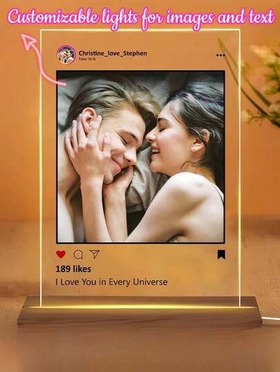 1pc Custom Glow Lamps With Personalized Photo & TextNight Light With Your Precious Memories & Sweet Text ,Perfect Gift For Bedroom/Wedding Decor Suitable For Couples, Newlyweds & Home Decorators,Suitable For Mother's Day , Love Day & Christmas