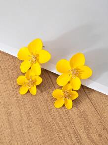 1pair Fashionable & Elegant Double Layered Flower Design Stud Earrings For Women, Perfect For Daily Wear, Festival & Party, Gift