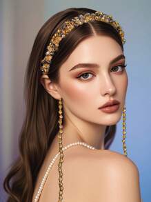 1 Piece Exquisite Sparkling Amber Crystal Headband Sweet Cool Long Tassel Design Hair Accessories Graduation Gift Holiday Party Prom Performance Casual Vacation Photo Headwear